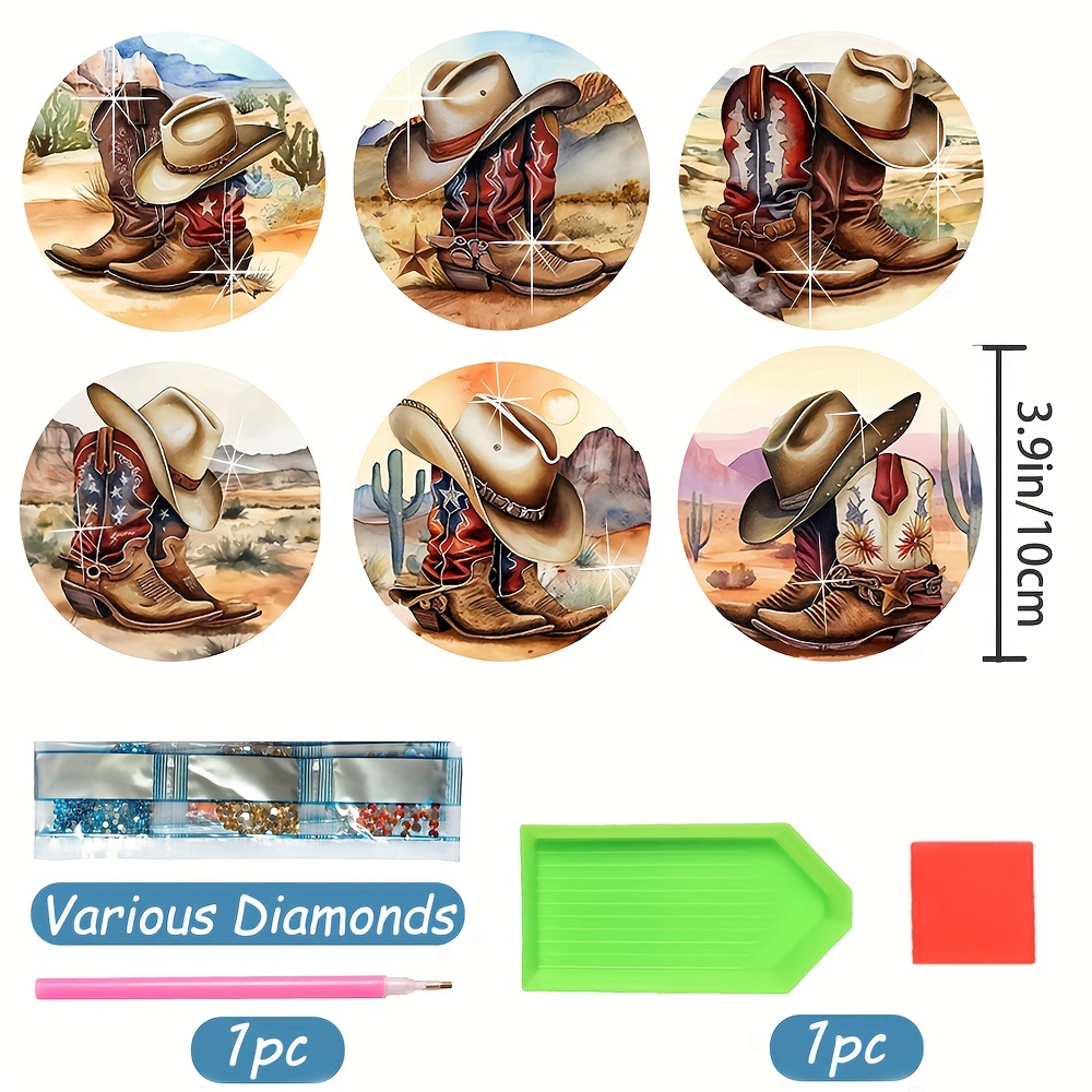 Handsome Cowboy Boot Pattern Diamond Painting Coaster Kit Temu