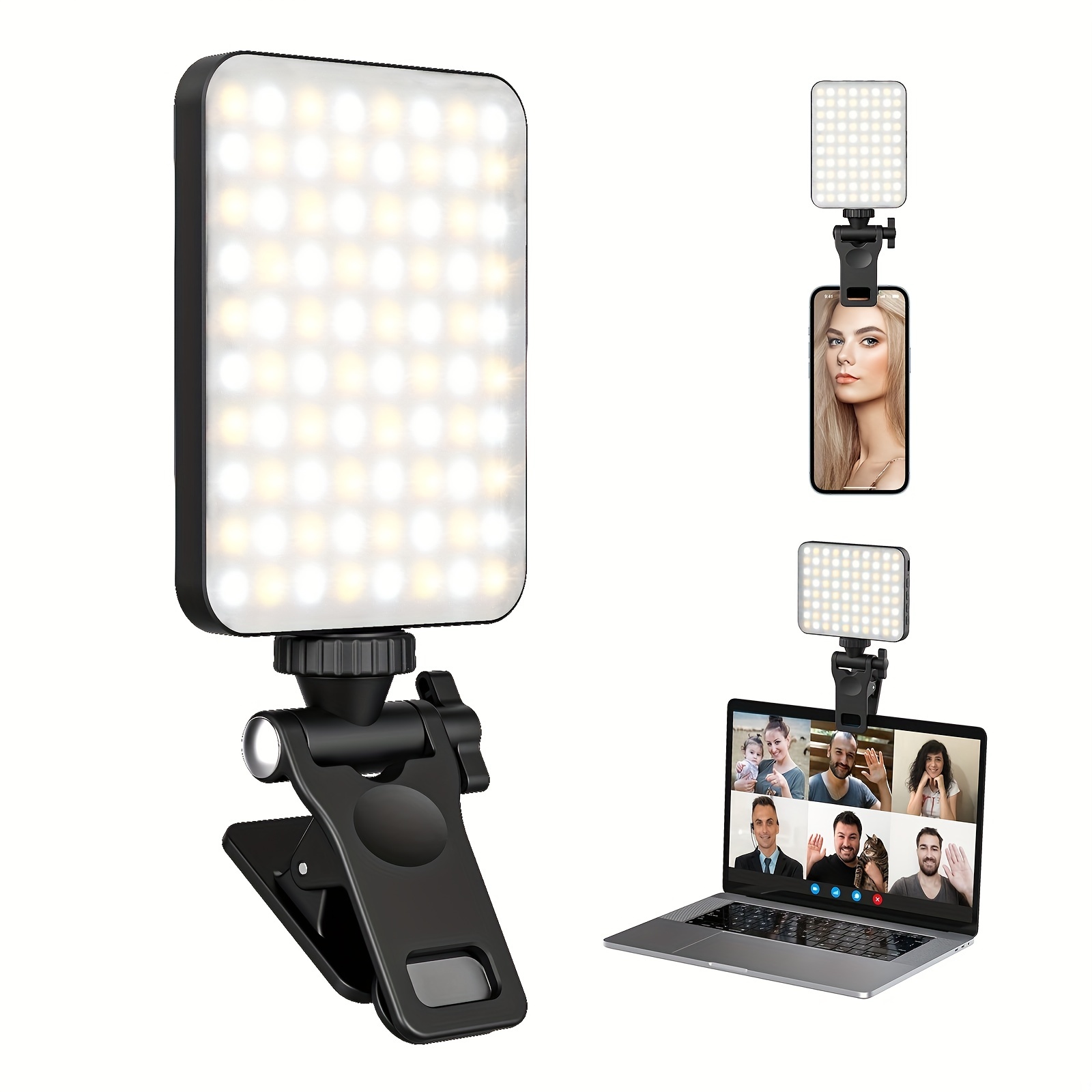 

Lumière annulaire pour selfie rechargeable 80 LED 3 modèles Clip On Lumière annulaire pour selfie pour téléphone, ordinateur portable, tablette Réunion, Maquillage