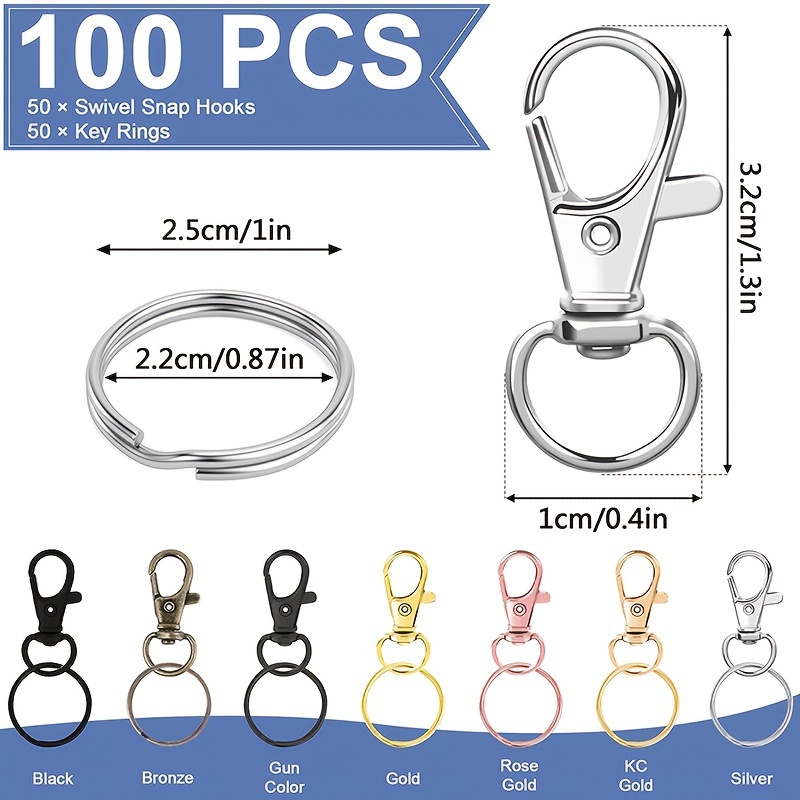 100PCS Swivel Snap Hooks With Key Rings, 50Pcs Key Chain Clip Hooks And  50Pcs Key Rings, Lanyard Lobster Claw Clasps For Keychains Jewelry Art  Crafts