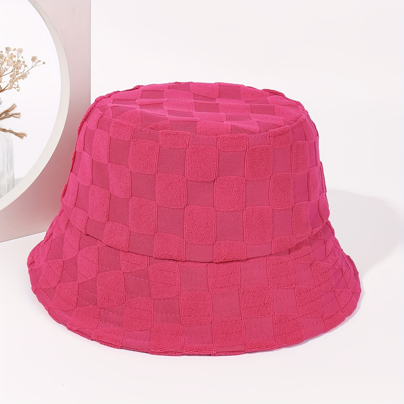 Plaid Embossed Bucket Hat Solid Color Trendy Casual Basin - Temu