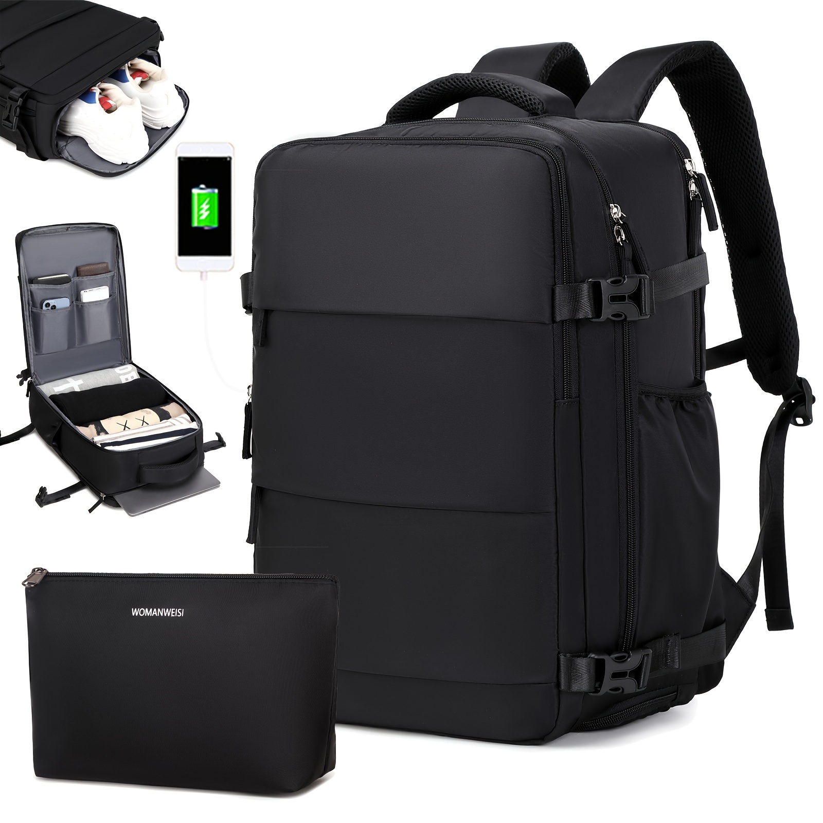 Mochila de viaje, mochila de mano para hombre de 15.6 pulgadas con puerto  de carga USB, mochilas impermeables para negocios, trabajo, fin de semana