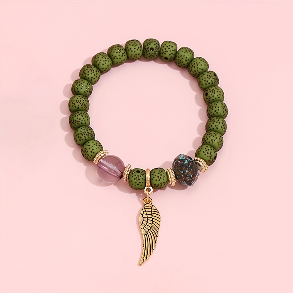 Disc Love Wings Tassel Volcano Stone Beads Bracelet - Temu