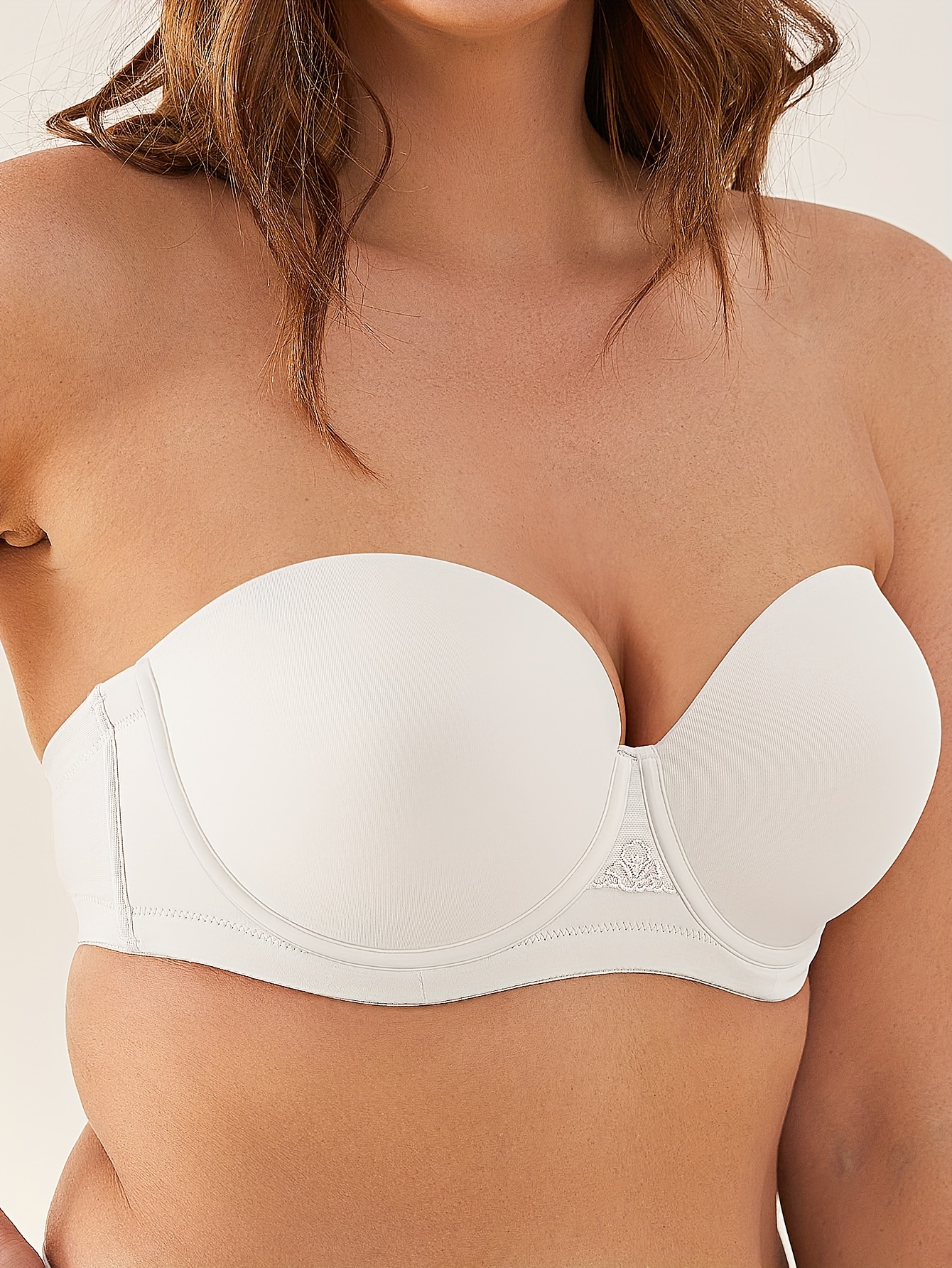 Deyllo Women's Strapless Push Up Full Cup Plus Size Underwire Padded Bra,  White 40D