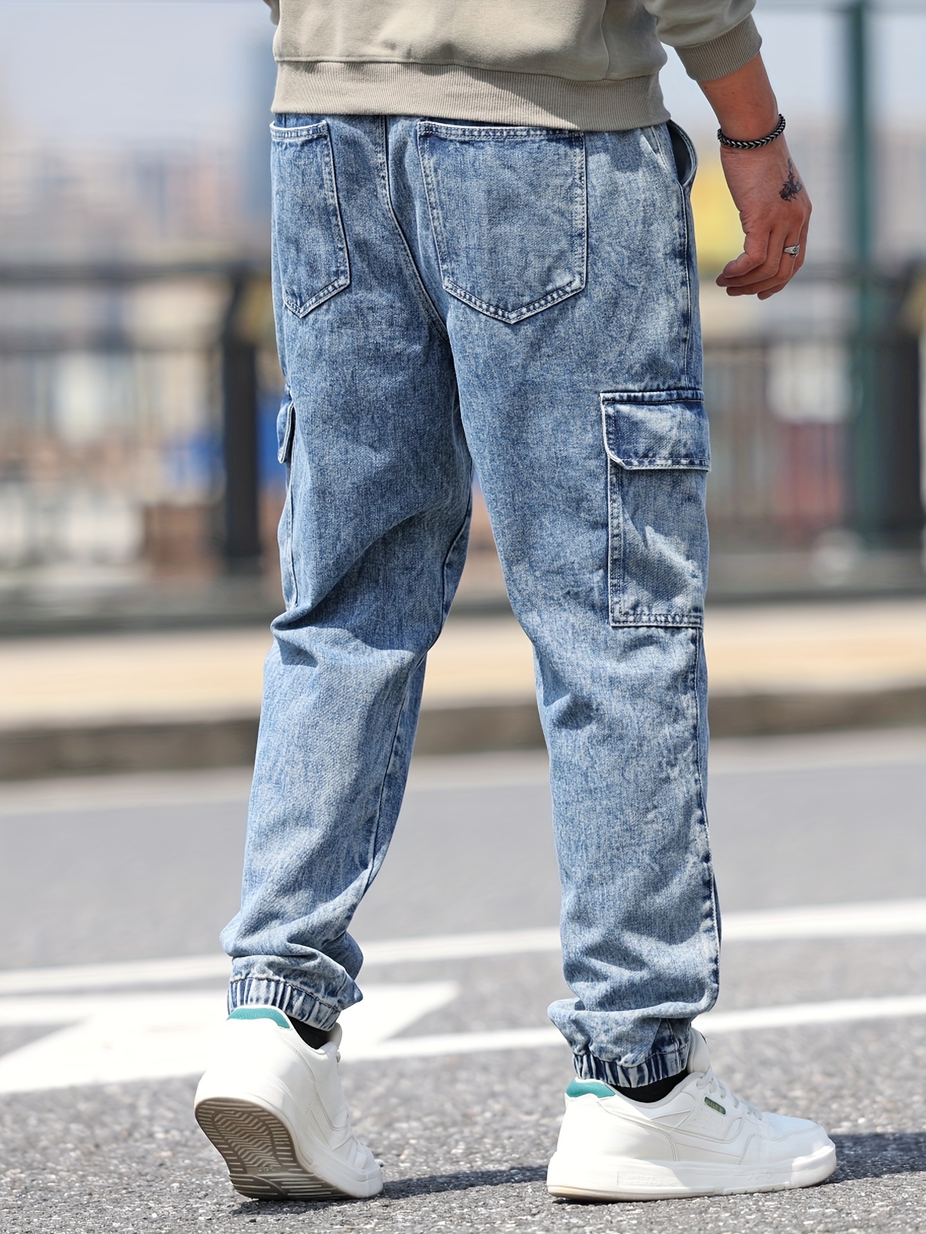 Loose Fit Multi Pocket Cargo Jeans Men's Casual Distressed - Temu