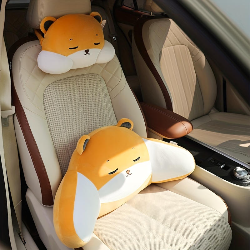1pc Car Lumbar Support Pad With Headrest Pillow, Four Seasons