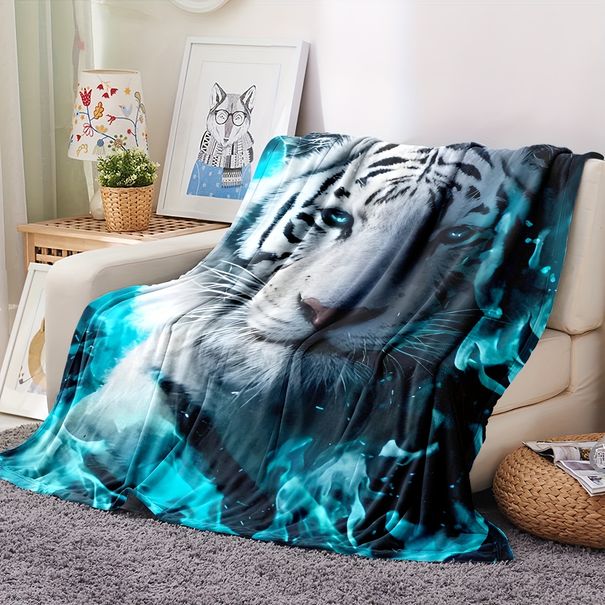 White Tiger Pattern Blanket Soft Skin friendly Casual Sofa Temu