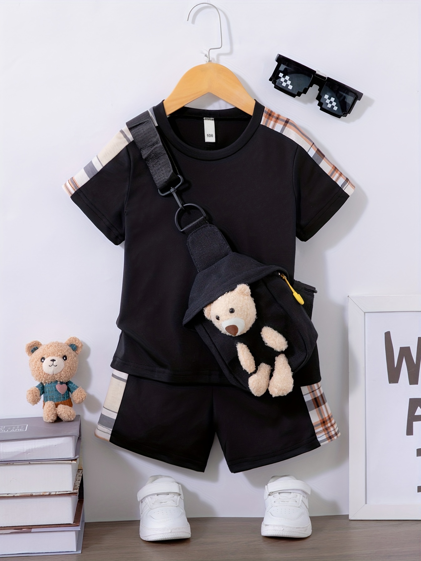 Boys Casual T-shirt With Crossbody Bag Print & Shorts Set For Summer - Temu
