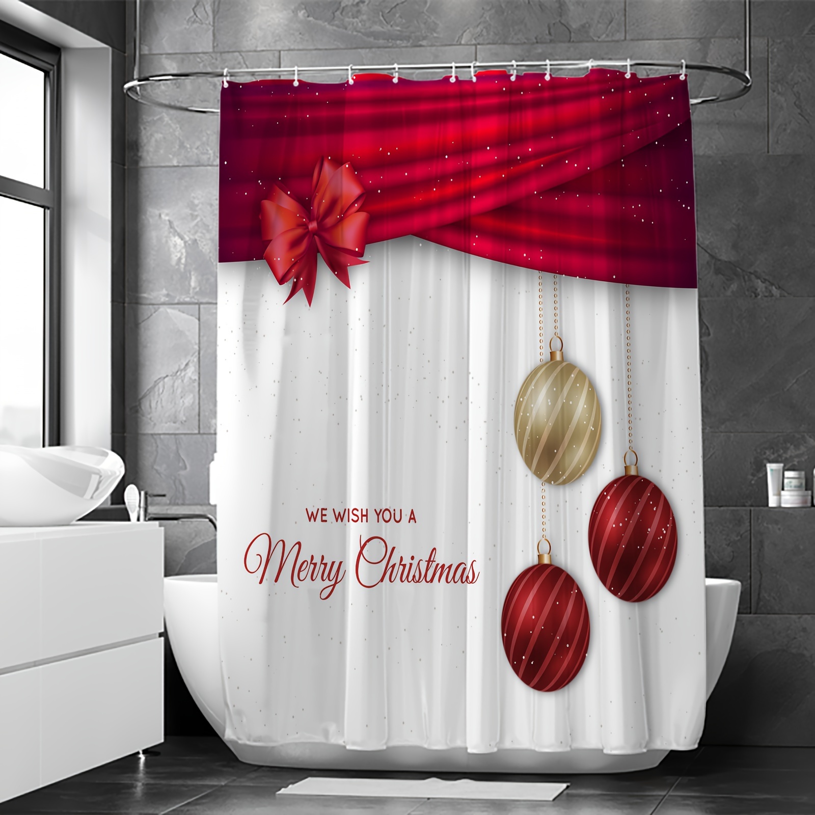 Santa On Sled Pattern Bathroom Set, Waterproof Mildew Resistant Shower  Curtain With 12 Plastic Hooks, Non-slip Bathroom Floor Mat, Toilet U-shaped  Mat, Toilet Lid Mat, Bathroom Christmas Decorations, Bathroom Accessories -  Temu