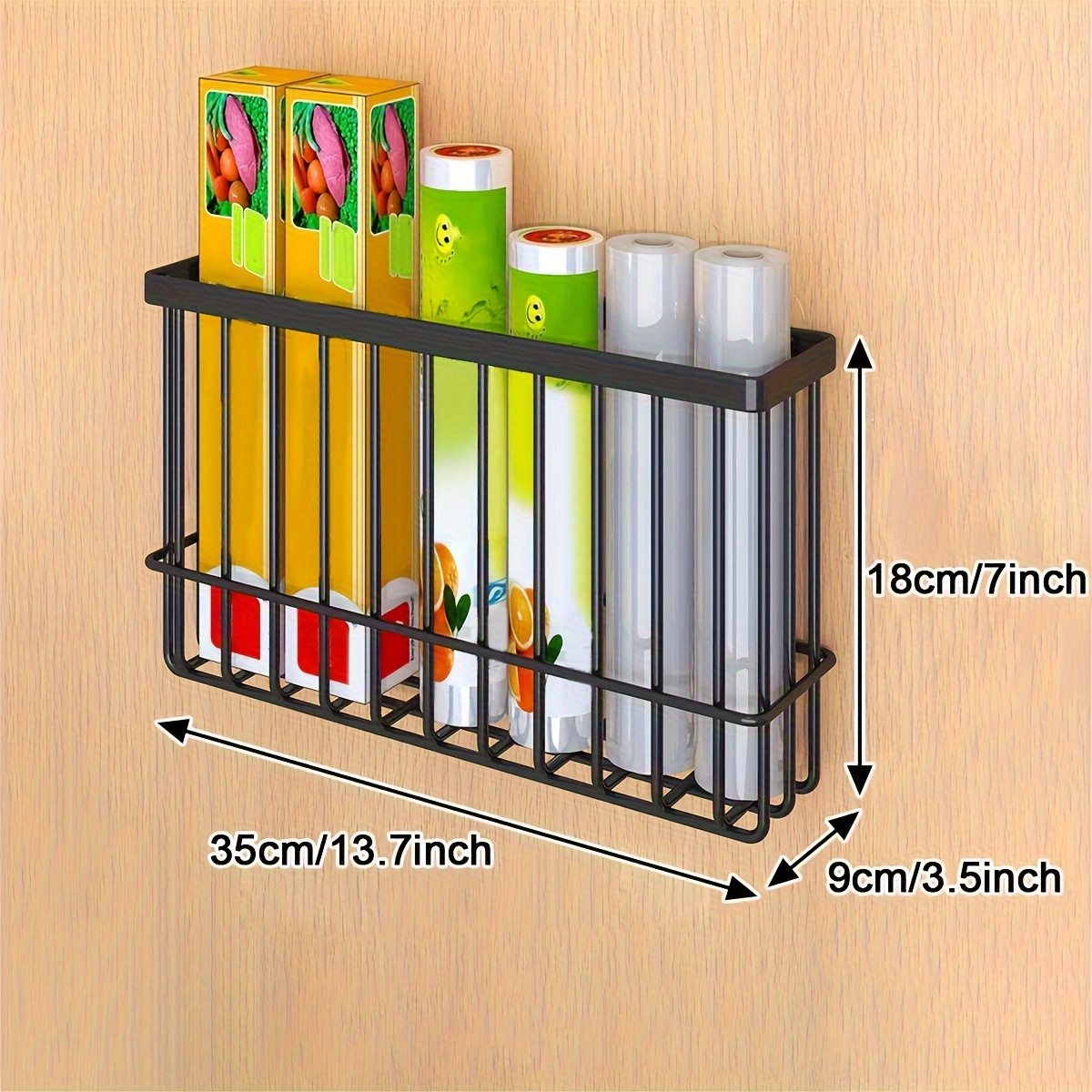 Rurah Plastic Refrigerator Cling Film Storage Rack Shelf Wrap Cutting Wall  Hanging Paper Towel Holder Kitchen Accessories,Khaki