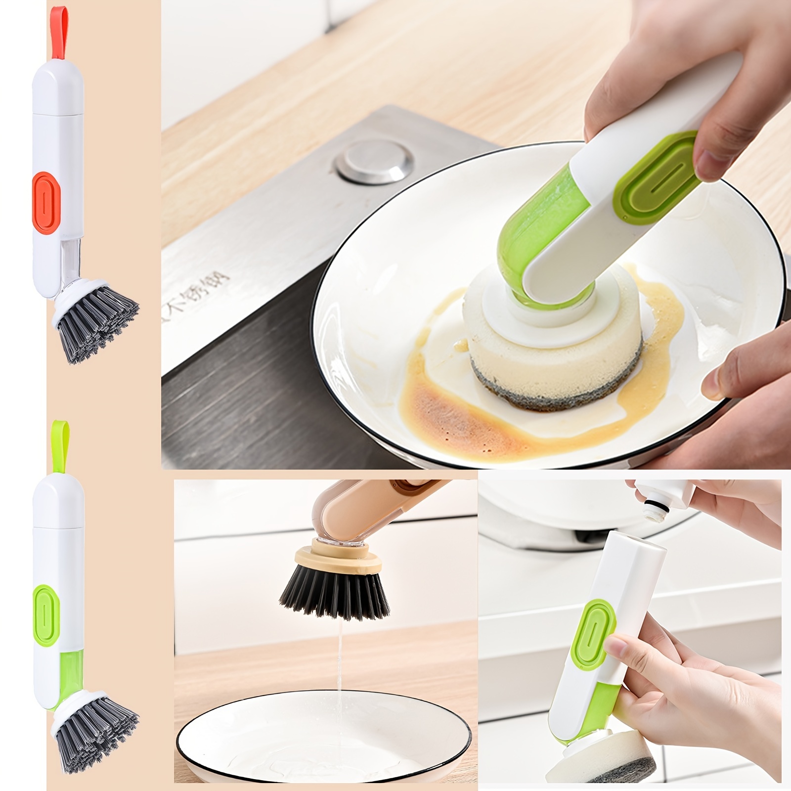 Dish Brush With Soap Dispenser, Dishwashing Kitchen Scrub Brushes Dish  Scrubber With Holder Drip Tray, For Cleaning Pan, Pot, Sink - Temu