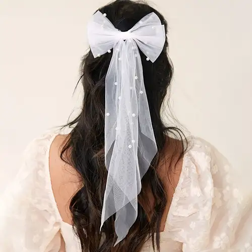 Baby Girl Pearl Bow Hair Clip First Communion Hair Accessories for Women  Sweet Cute Bridal Wedding Photo Daily Wearing Party Decoration(1pcs)
