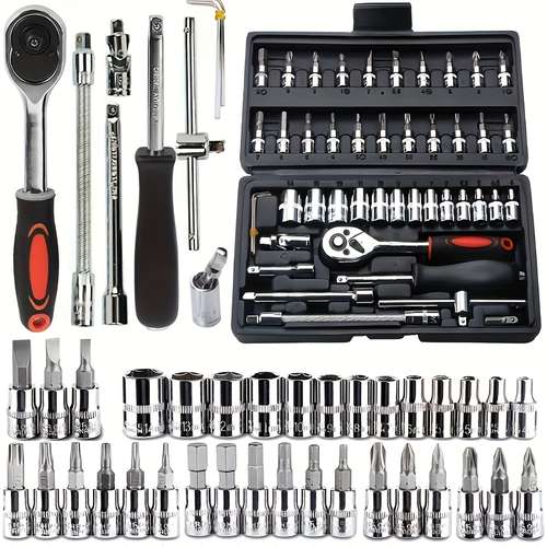 46pcs car repair tool kit 1 4 inch drive socket ratchet wrench set combo tools kit bicycle auto repairing tool