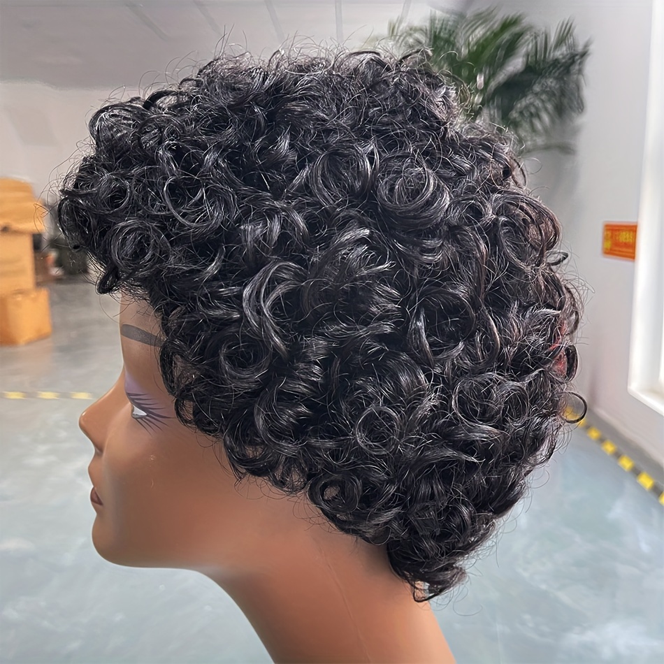 Short Pixie Cut Wigs Human Hair Water Wave Full Machine Made