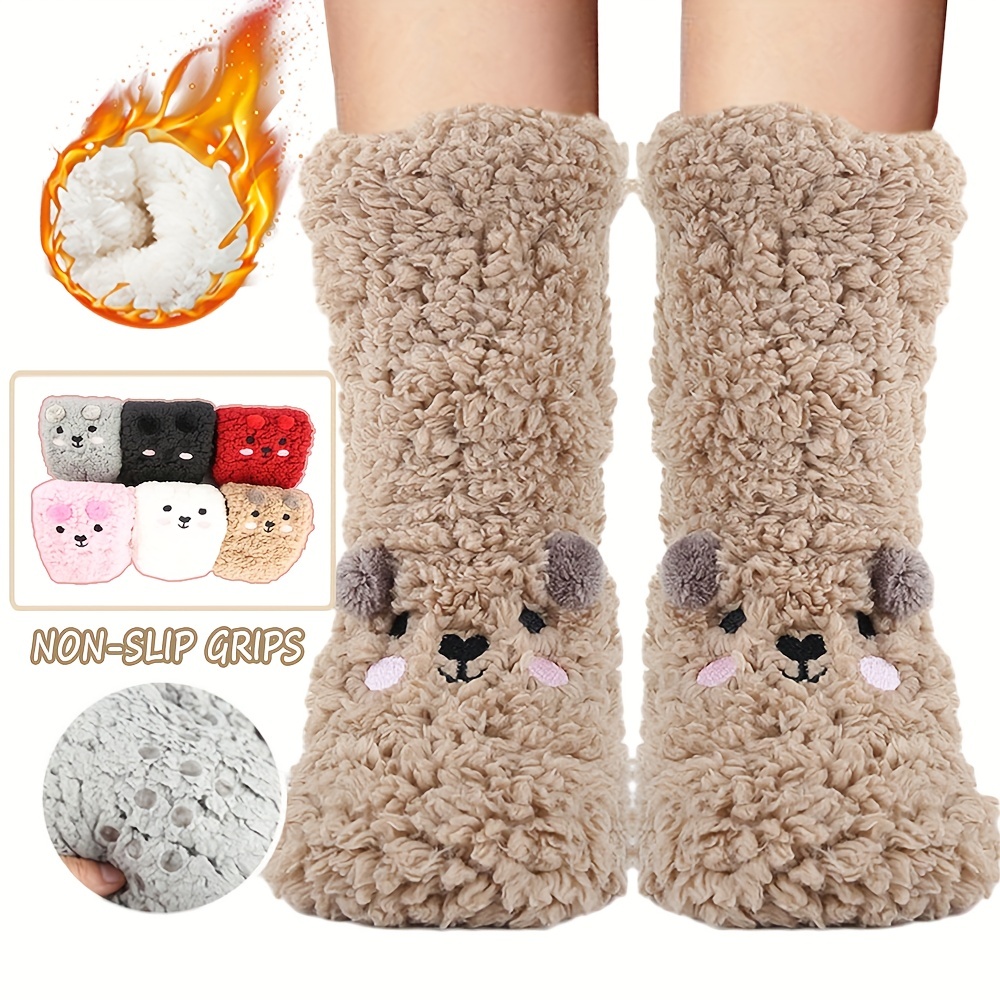 Womens Non Slip Slipper Socks Winter Warm Soft Cozy Fuzzy Fleece-lined  Grippers Home Socks