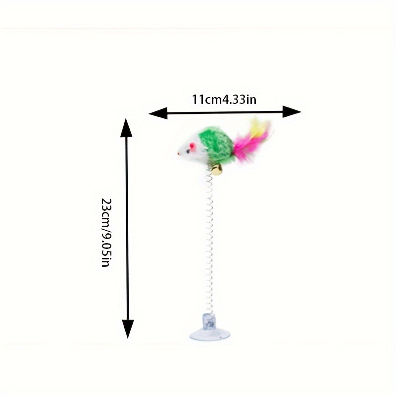 1pc Random Color Cat Toy Suction Cup Spring Mouse Teaser With Feather Bell  Design Suction Cup Cat Toy
