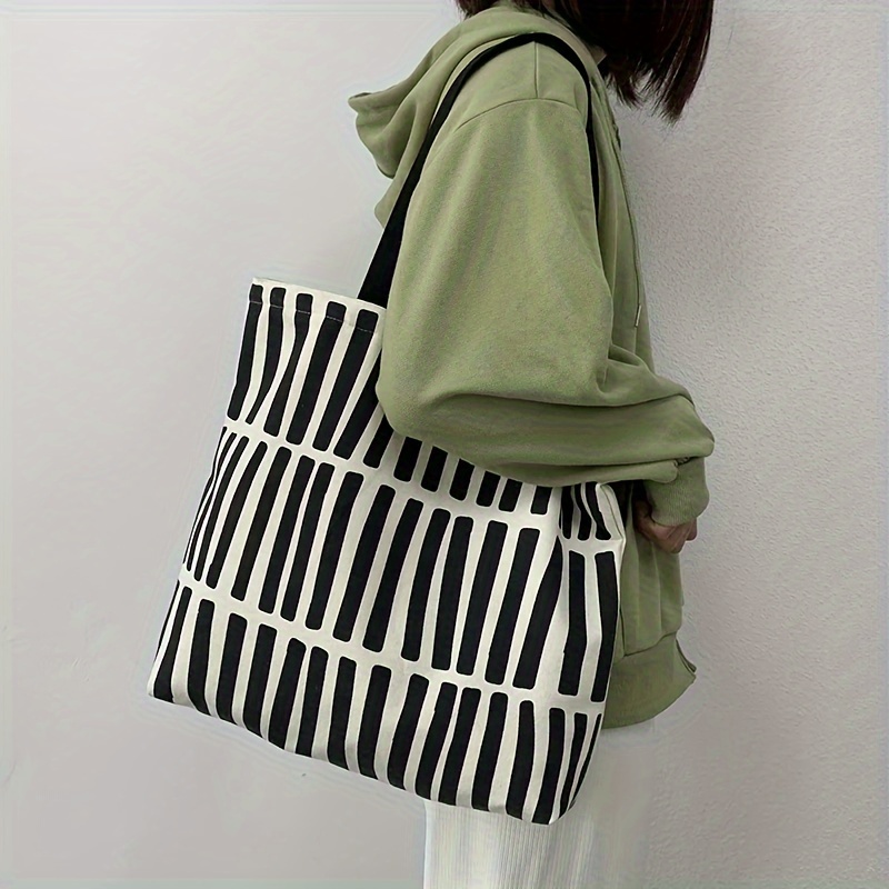 

Striped Canvas Tote Bag, Literary School Handbag, Lightweight Shoulder Bag For Travelling, Shopping