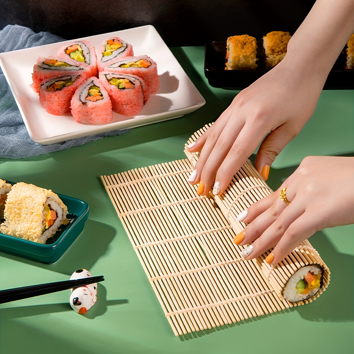 Ryaupy 1 Pièces Tapis de Rouleau Sushi, Rideau en Bambou de Style