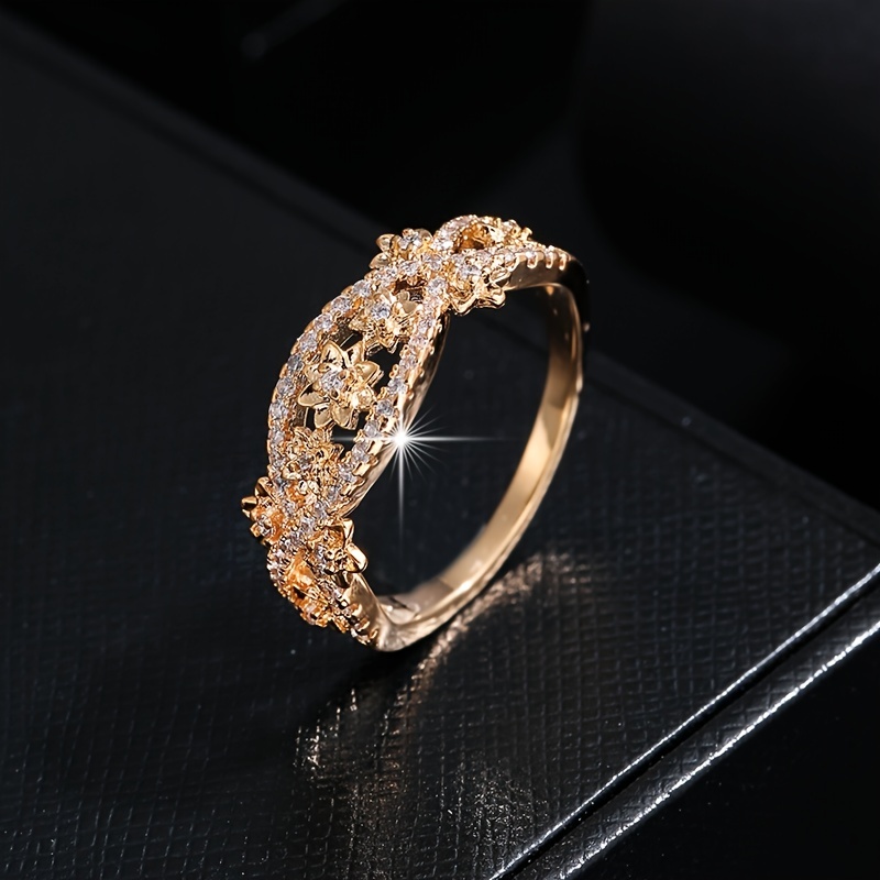 18k Gold Plated Finger Ring Inlaid Star Crystal Female Jewelry