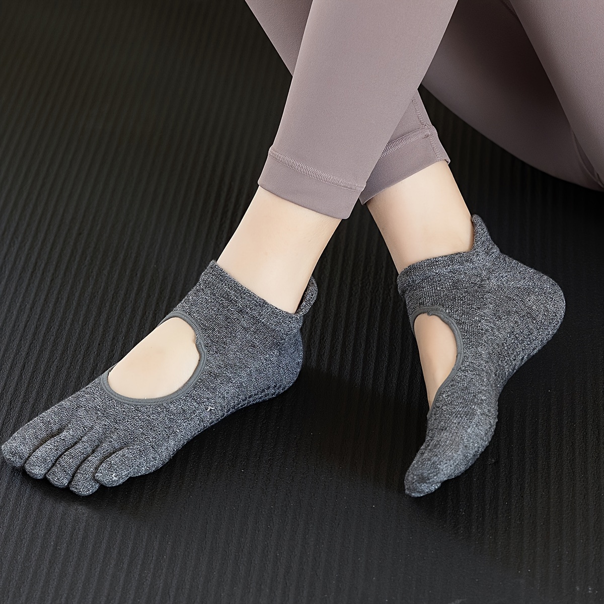 3 pares de calcetines de yoga con agarre para mujer, antideslizantes, 5  dedos separados para pilate