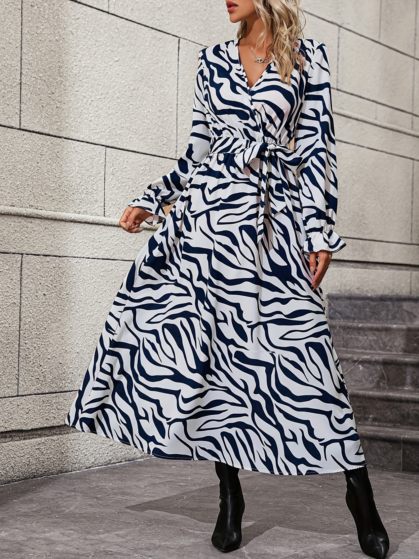 Long sleeve zebra outlet print dress