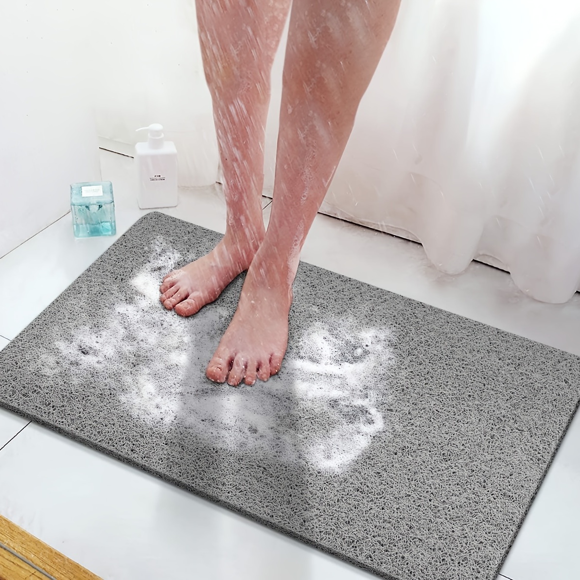 1pc Soft Textured Bath, Shower, Tub Mat, Phthalate Free, Non Slip Comfort Bathtub  Mats with Drain, PVC Loofah Bathroom Mats for Wet Areas, Quick Drying