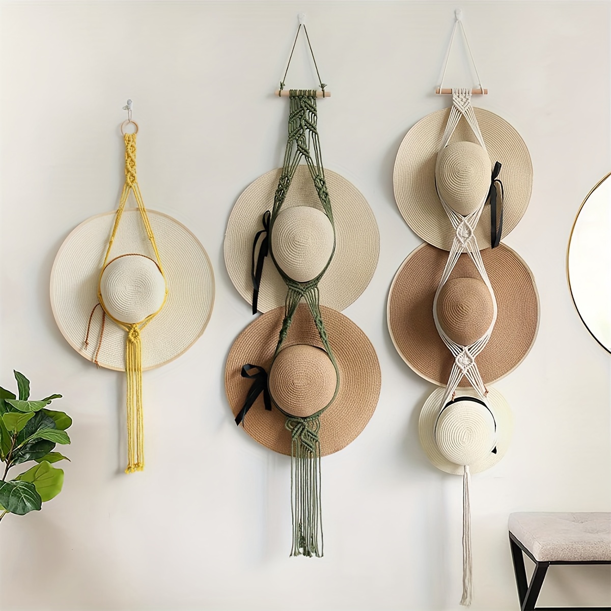 Hand-Woven Macrame Hat Rack with Decorative Tassels Boho Hat