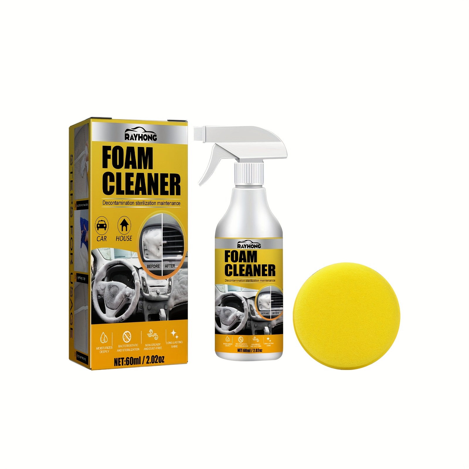 Car Interior Foam Cleaner With Sponge Wipe, All Around Foam Cleaner,multipurpose  Foam Cleaner,all-purpose Household Foam Cleaner For Car And Kitchen Stain  Remover - Temu Germany
