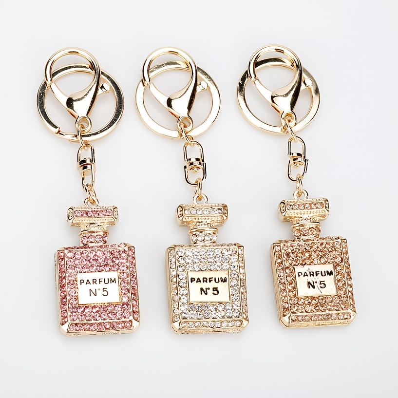 

1pc Full Diamond-set Perfume Bottle Keychain For Women's Car Keychain Ring Bag Pendant Small Gift