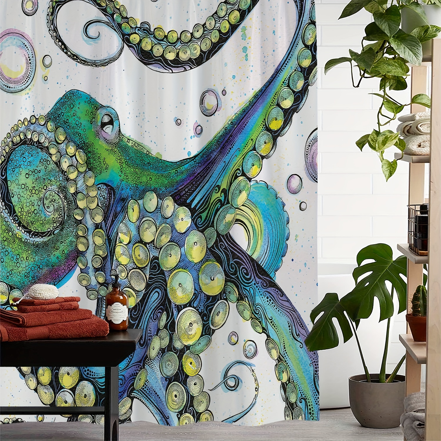 Shower Curtain Bathroom Shower and Bathtub,Colorful Fish Octopus