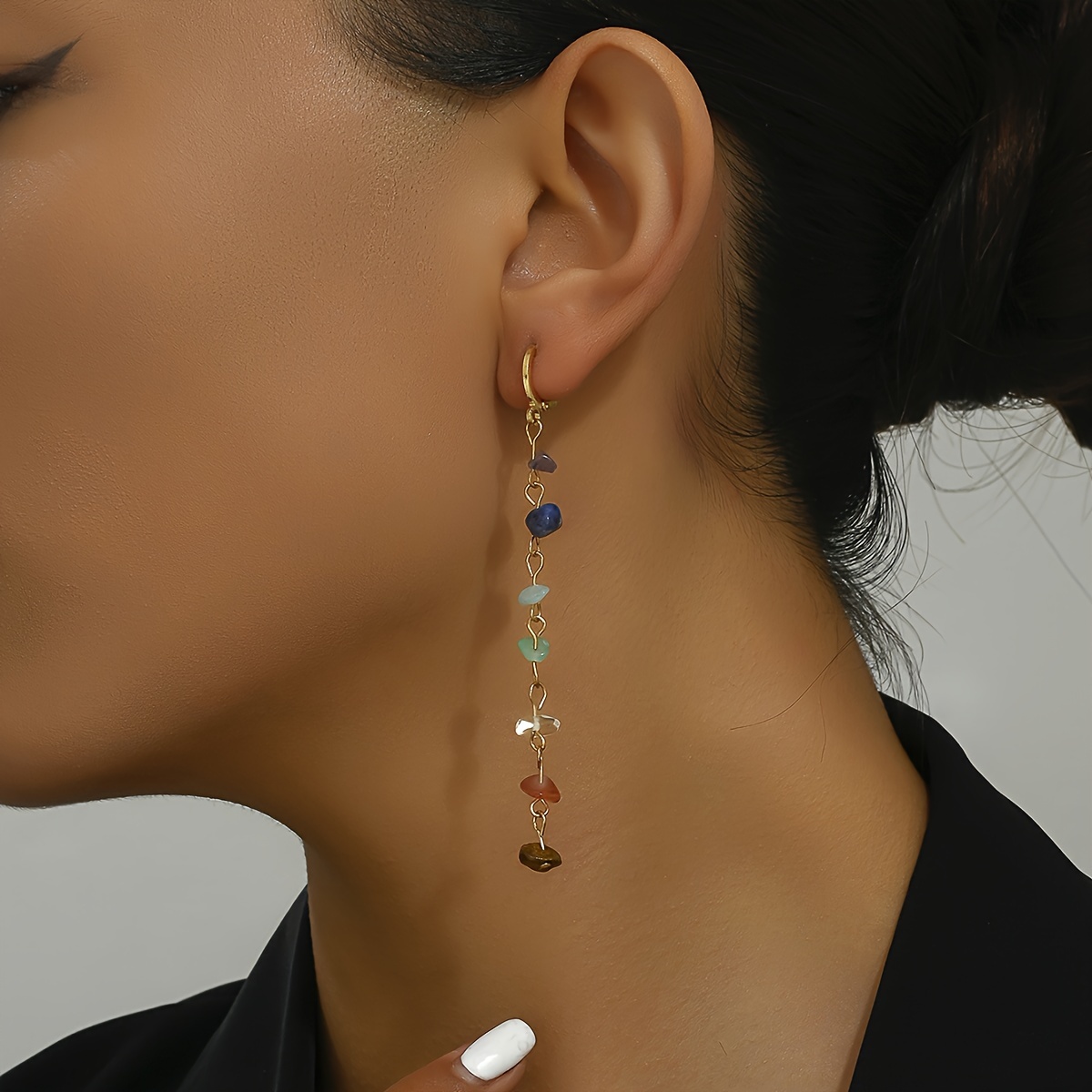 

Colorful Gravel Decor Long Dangle Earrings Simple Leisure Style Energy Faithful Ear Ornaments