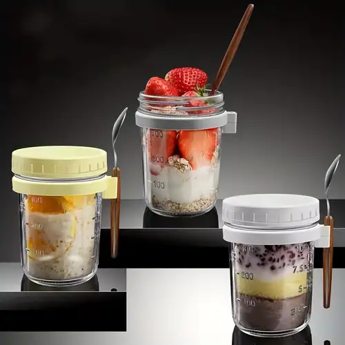 Overnight Oats Container Mason Jars 10oz Yogurt Oatmeal Glass Canning With  Lids And Spoon For Portable Breakfast And Lunch - Buy Overnight Oats  Container Mason Jars 10oz Yogurt Oatmeal Glass Canning With