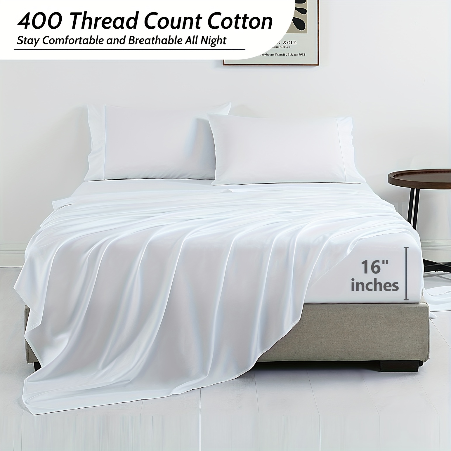 Juego de sábanas 100% algodón puro de 4 piezas, juego de sábanas ultra  suaves para King-Morado, sólido, transpirable, lavable a máquina, 1 plano,  1