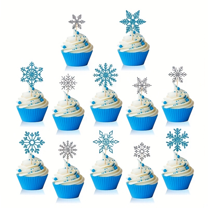 16Pcs Snowflake Cake Toppers, Frozen Cake Toppers, Frozen Birthday Party  Supplies, Snowflake Decorations, White, Snow, White Cake Toppers Set, For  Chr