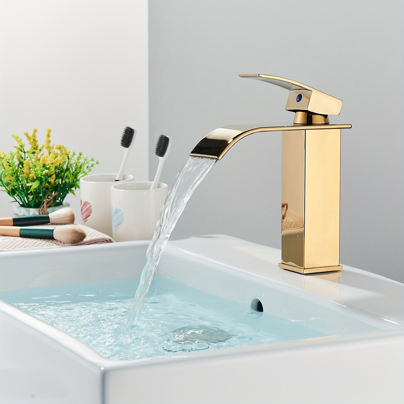  JOLAU Grifo de baño de lujo dorado grifo de color café mármol  grifo de lavabo de baño mezclador de agua caliente y fría grifo de  fregadero montado en la cubierta grifo