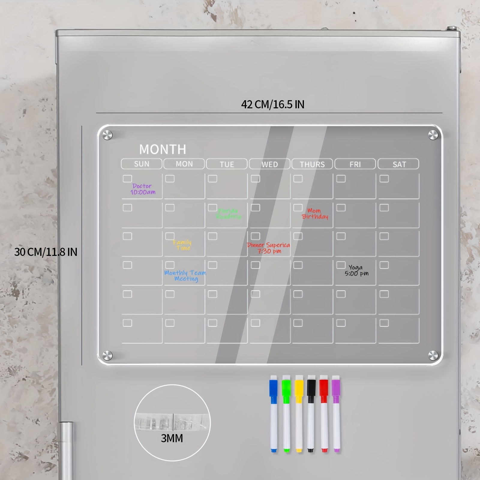 Acrylic Magnetic Monthly And Weekly Calendar For Fridge - Temu