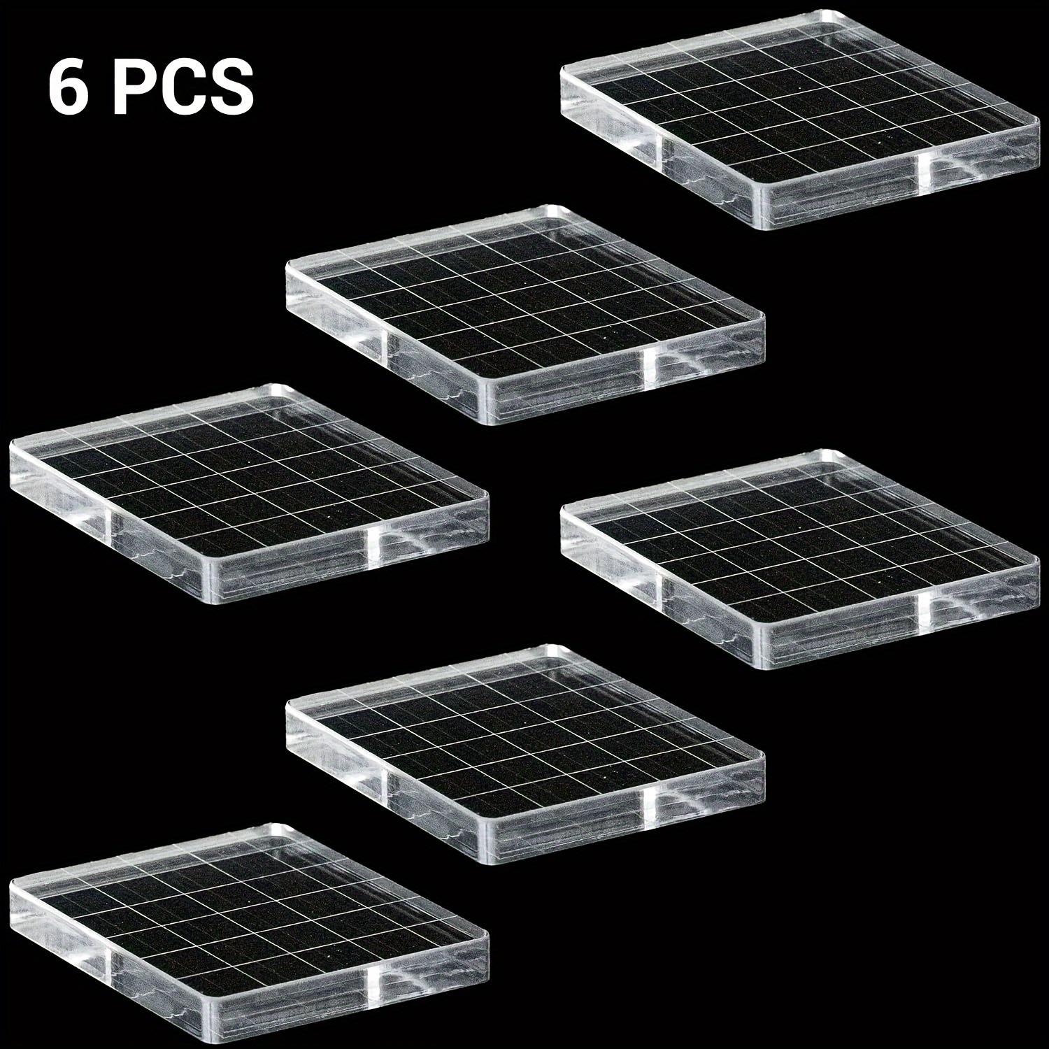 6pcs Stamp Blocks Clear Acrylic Stamping Blocks Tool Set With Grid Line For  DIY Crafts Scrapbooking Card Making Decorations Stamping Projects