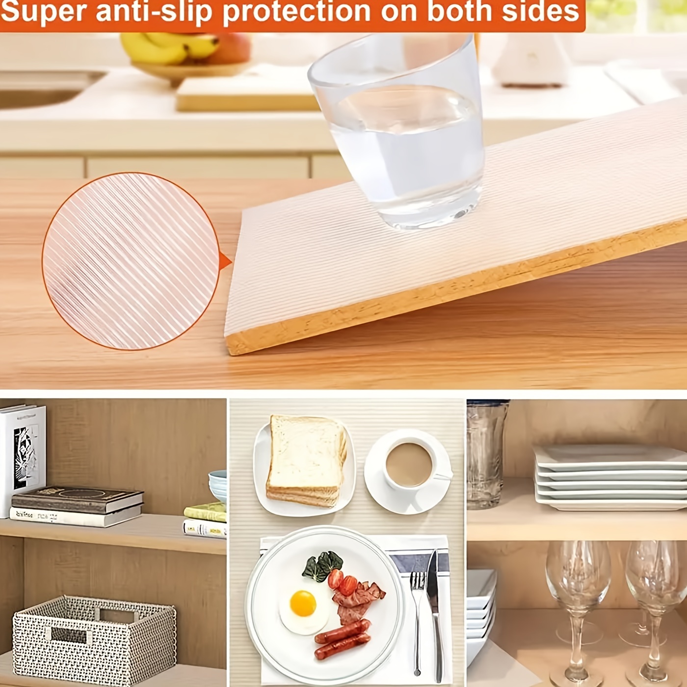 Kitchen Shelf Liner, Non-Slip Cabinet Liner, Washable Oil-Proof for Kitchen