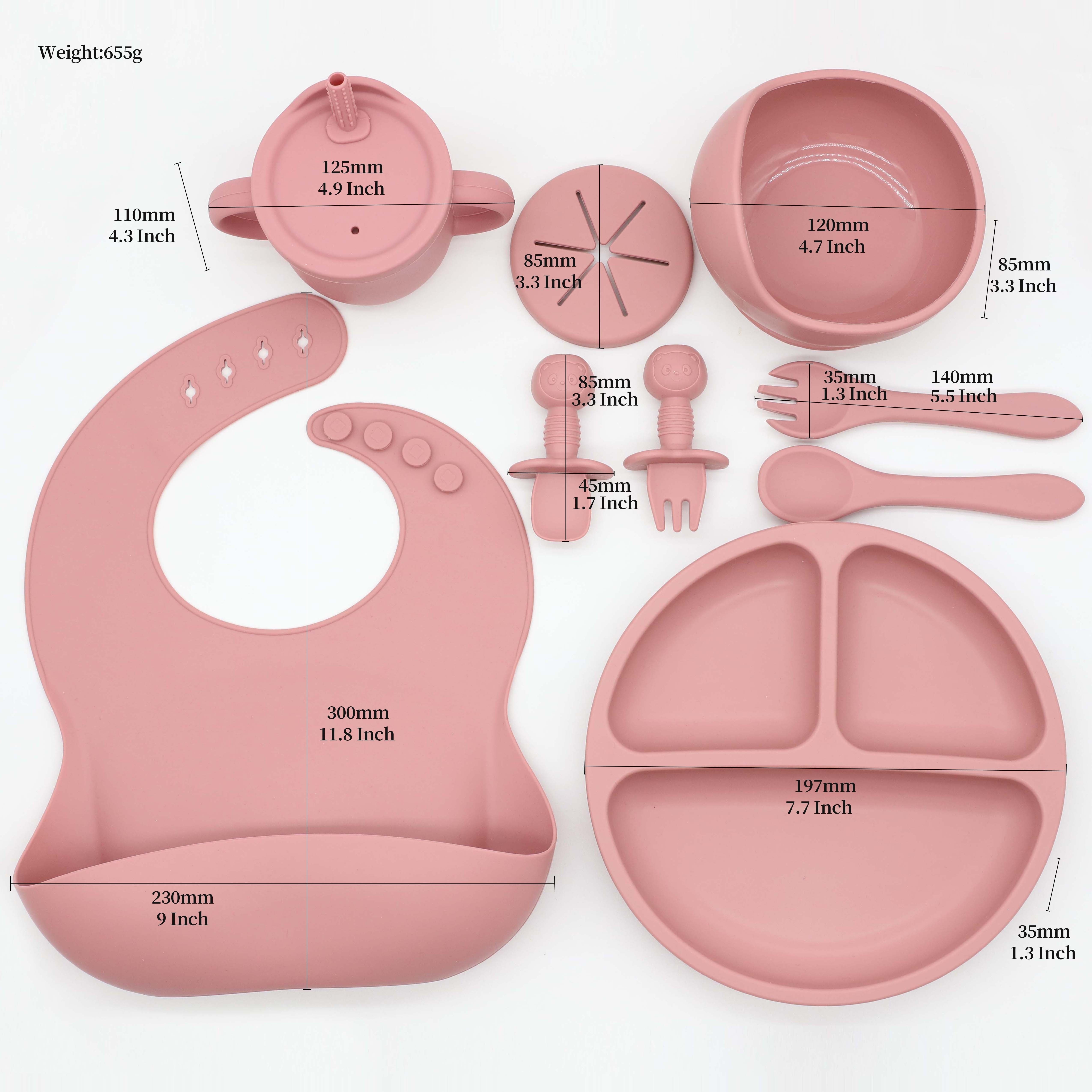 Silicone Baby Feeding Set, Baby Led Weaning Supplies with Suction Bowl  Divided Plate, Toddler Self Feeding Dish Set with Spoons Forks Sippy Cup