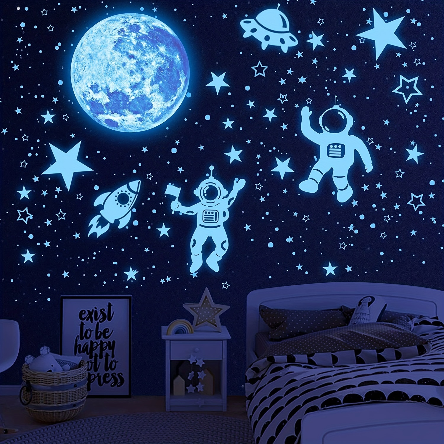 Pegatinas de pared de estrellas luminosas Pegatina de la habitación de los  niños Pegatinas de pared de luna y estrellas fluorescentes, pegatinas para  habitación de niños niña decorativa, 30 cm oso de