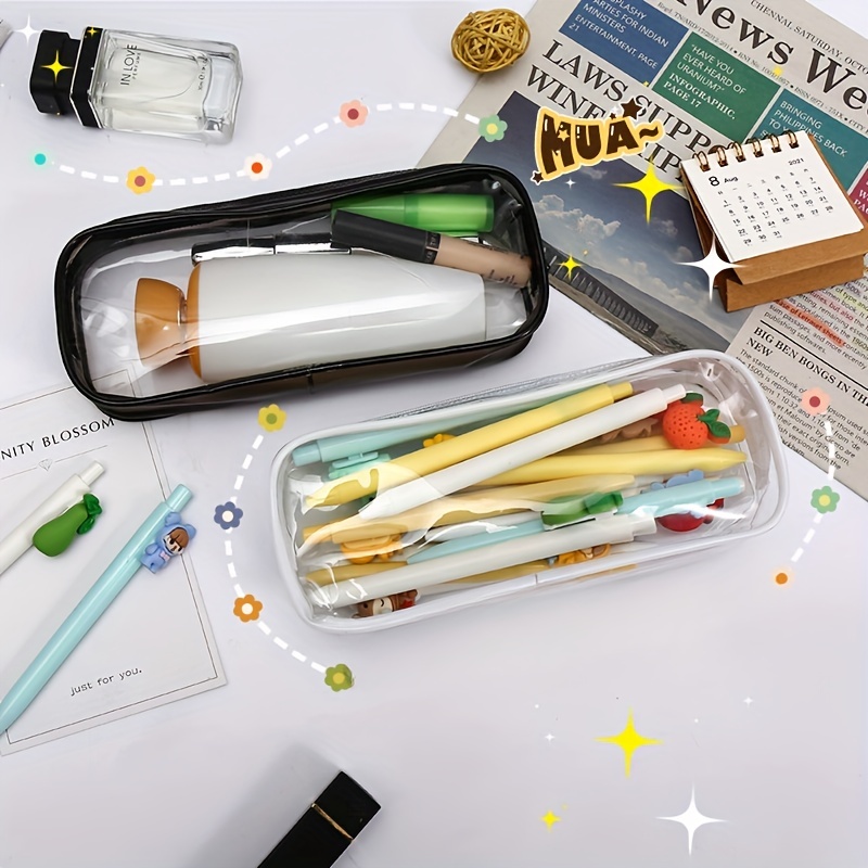 Clear Pvc Zipper Pencil Bag Toiletries Exam Pen Pencil Pouch - Temu