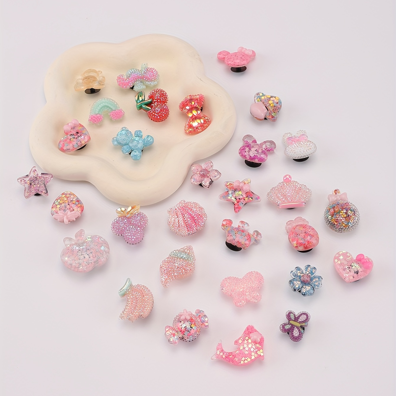 18pcs Resin Cartoon Charms Heart with Wing Shape Charms for