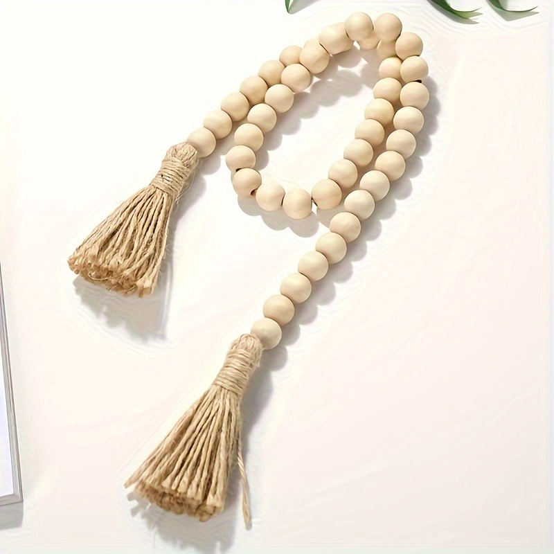 1pc Boho Wood Beads, Tassel String Hemp Rope Home Decor Wood Beads,  Handmade Garland Farmhouse Ornament