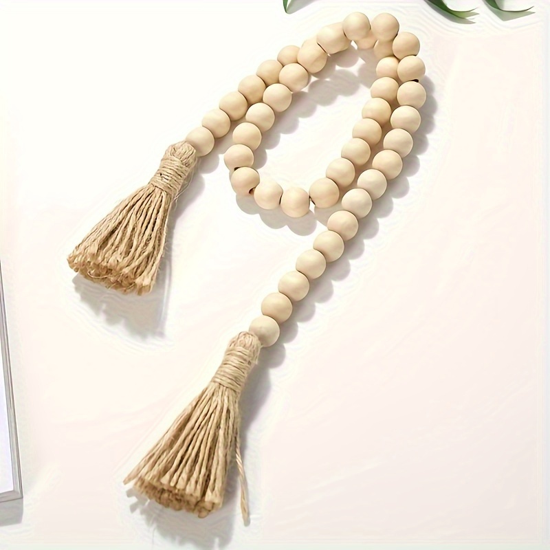 Pine Wooden Bead Pattern Double Twine Twine Tassel Beads - Temu