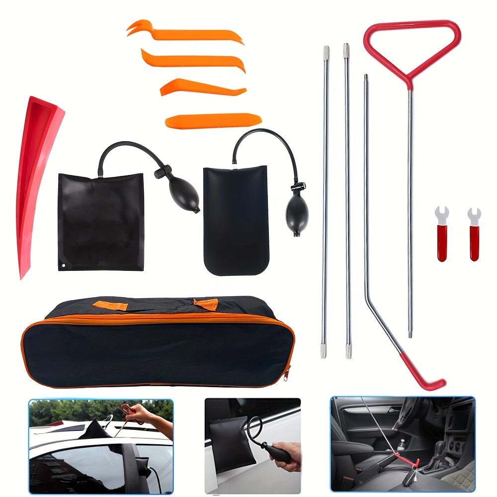 28-teiliges Auto-Notfall-Kit mit Autofensterkeil, Luftkeilbeutelpumpe,  Greifer für lange Reichweite, Werkzeug zum Entfernen von Auto-Trims -   Österreich