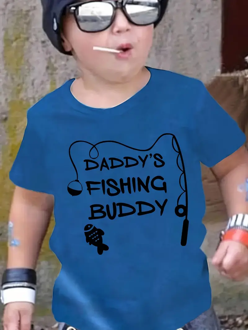 Daddy's Fishing Buddy Print Boys Creative T shirt Trendy - Temu