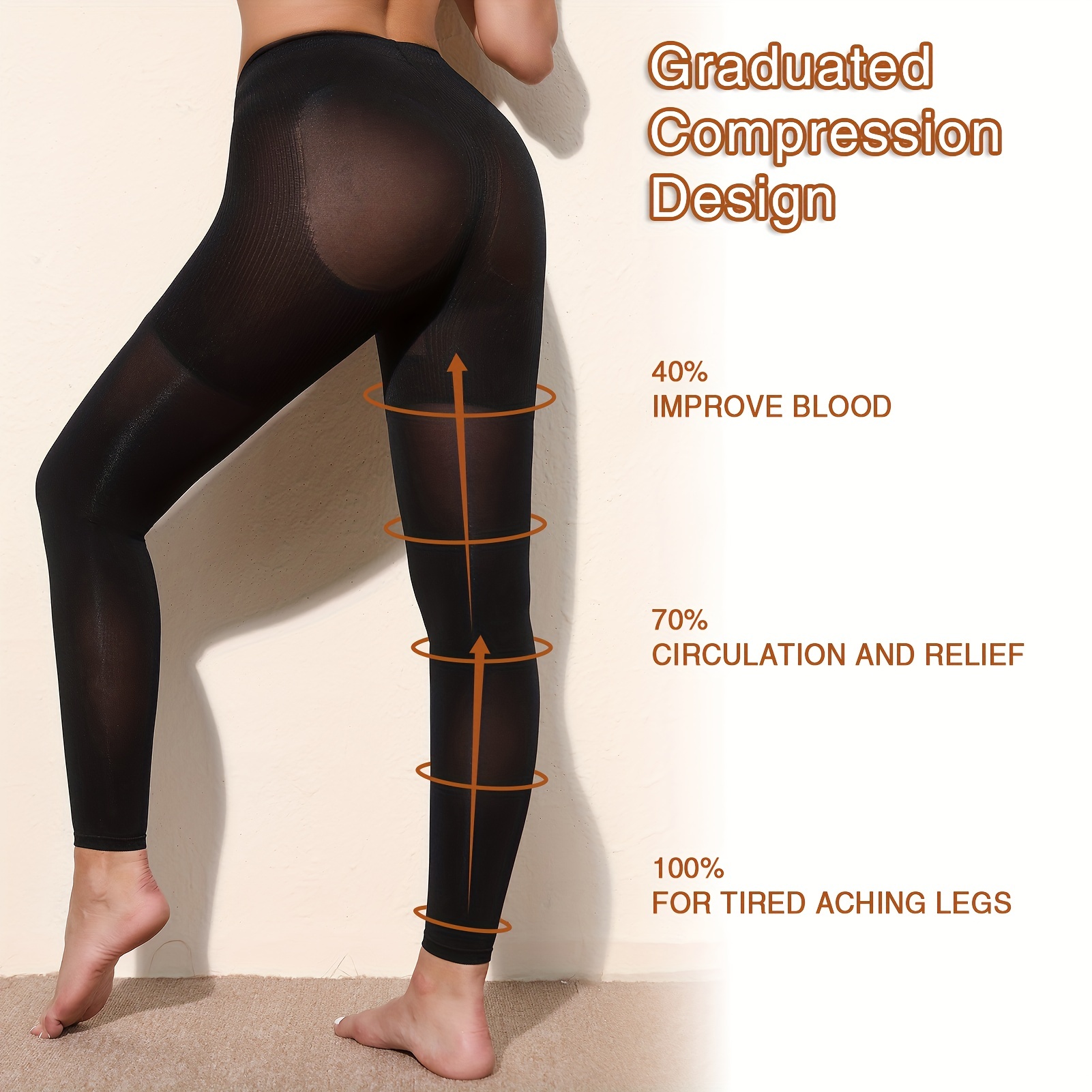 Modelling tights with a high waist top and graduated compression