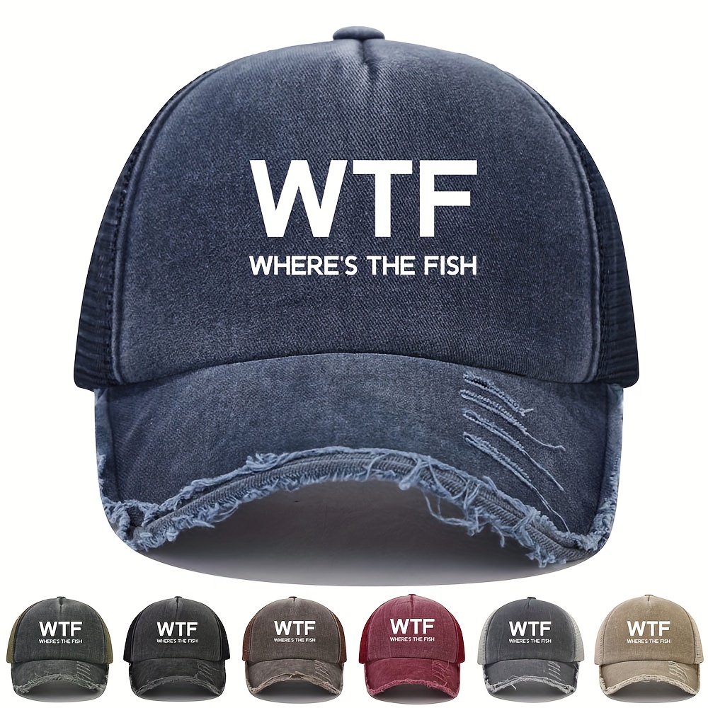 Fish Slogan Embroidery Baseball Women Want Me Fish Fear Me Hat Solid Color Washed Distressed Dad Hats for Women Men,Temu