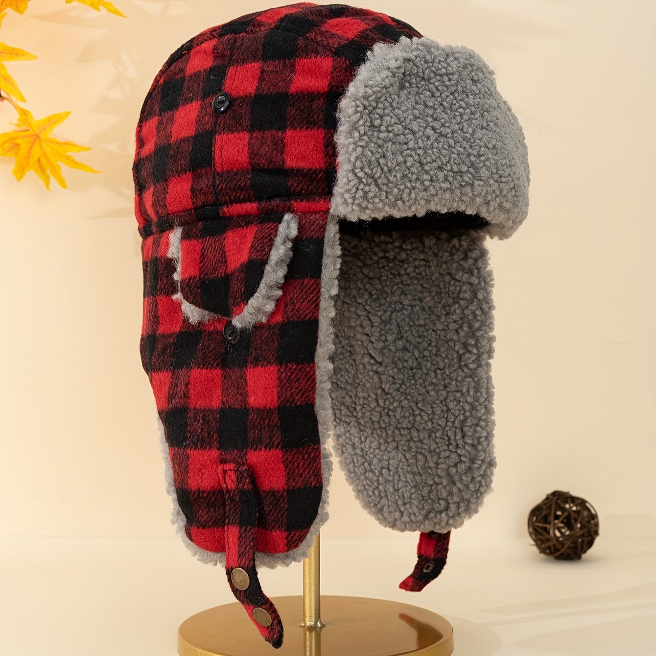 Classic Plaid Thick Bomber Hat Winter Warm Cycling Trapper - Temu