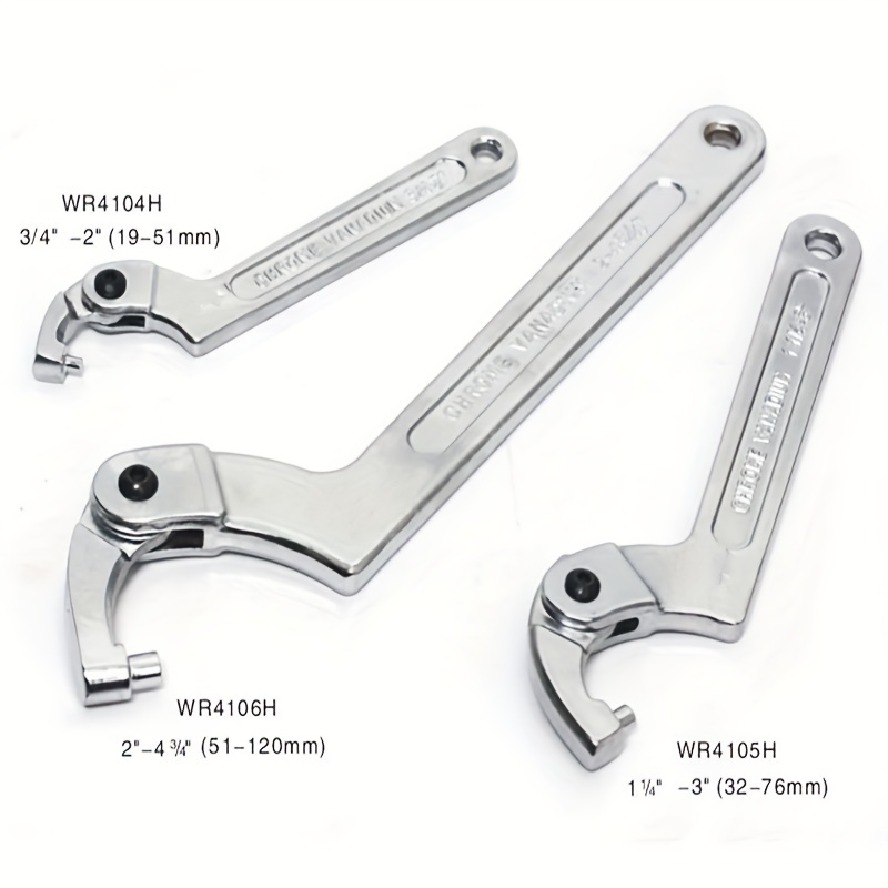 Chrome Vanadium Crescent Hook Wrench for Nut, Side Adjustable Spanner,  Universal C Spanner - Silver, 32-76mm Round Head