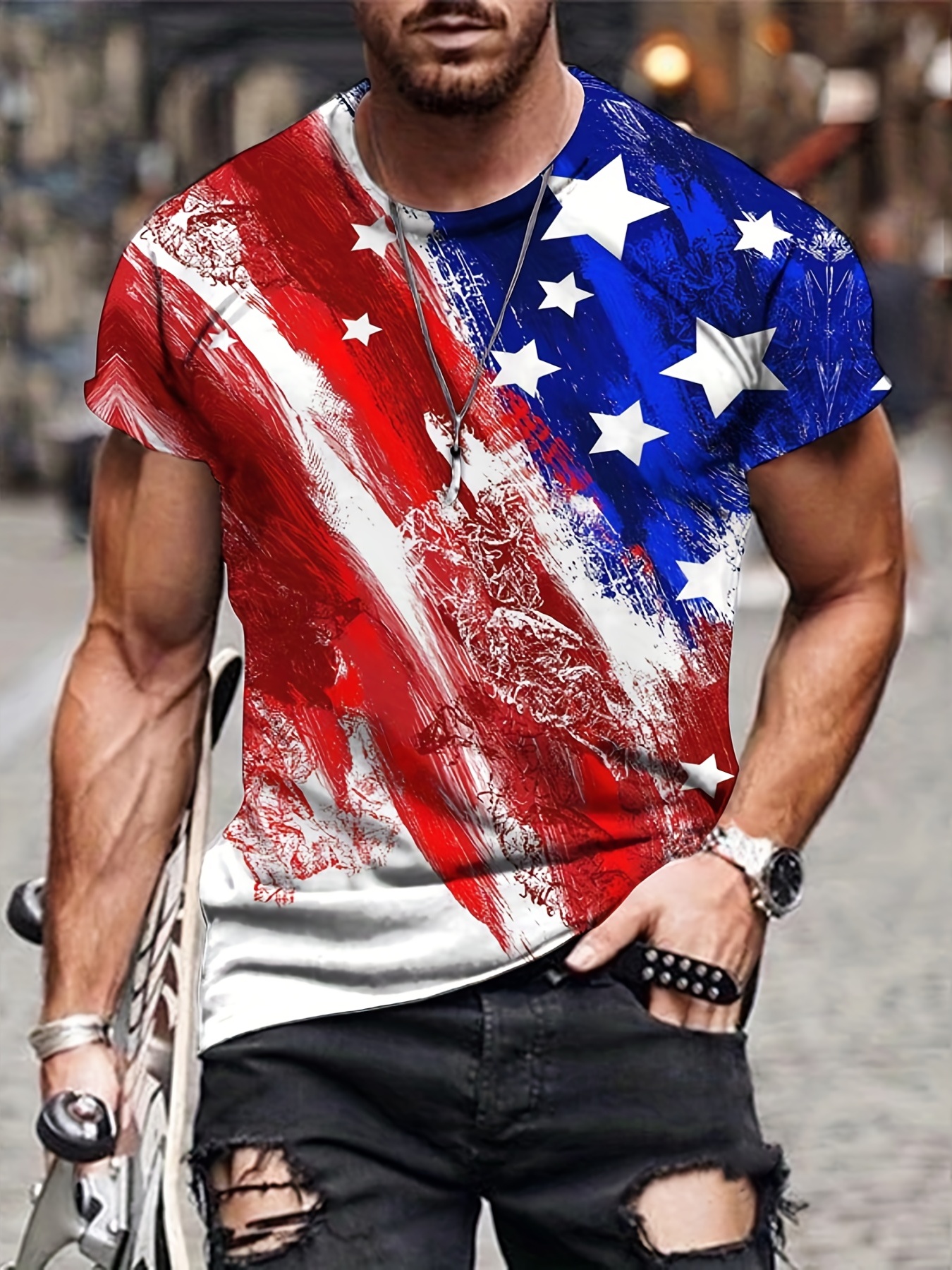 Vintage American Flag Shirts for Men 4th of July Patriotic Graphic Tee  Shirt Independence Day Short Sleeve T-Shirt